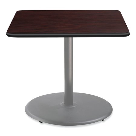 NATIONAL PUBLIC SEATING Cafe Table, 36w x 36d x 30h, Square Top/Round Base, Mahogany Top, Gray Base CG33636RD1MY